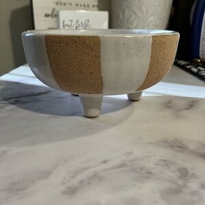 Mud Pie Cream and Brown Striped Footed Bowl